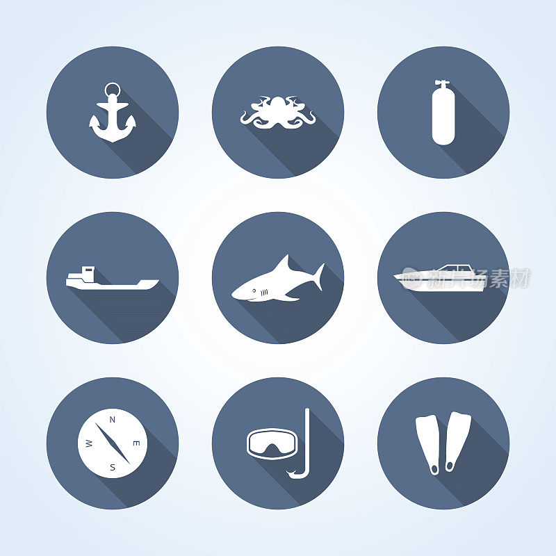 Nautical icons, vector illustration.